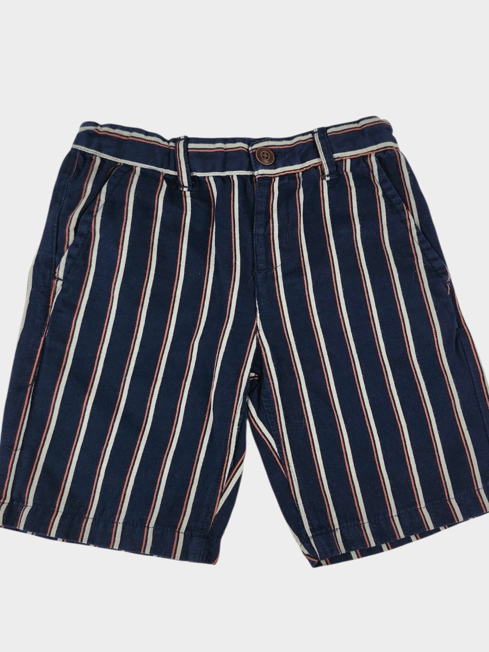 Mayoral Navy Striped Shorts with White & Brown Accents